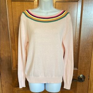 Boden Sweater Boat Cut Neckline Light Solid Pink with  rainbow neckline Size 6